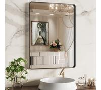 WEER Black Bathroom Mirror 22X30 Inch, Rounded Rectangle Matte Black Bathroom Vanity Mirror, Black Metal Framed Mirror for Wall, Tempered Glass, Anti-Rust, Hangs Horizontal or Vertical