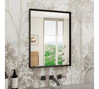 WEER Black Bathroom Mirror, 30x40cm Faux Wood Frame Rectangular Wall Mirror