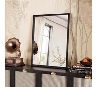 WEER Black Bathroom Mirror, 40x50cm Faux Wood Frame Rectangular Wall Mirror