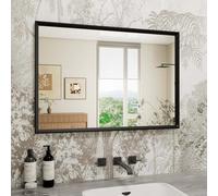 WEER Black Bathroom Mirror, 45x65cm Faux Wood Frame Rectangular Wall Mirror