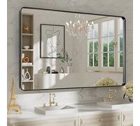 WEER Black Bathroom Mirror, 48X30 Inch Rectangular Matte Black Metal Framed for Wall, Farmhouse Black Vanity Mirror with Tempered Glass, Rounded Corner, Anti-Rust, Hangs Horizontal or Vertical