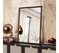 WEER Black Bathroom Mirror, 56x76cm Faux Wood Frame Rectangular Wall Mirror