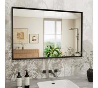 WEER Black Bathroom Mirror, 60x90cm Faux Wood Frame Rectangular Wall Mirror