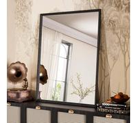 WEER Black Bathroom Mirror, 70x90cm Faux Wood Frame Rectangular Wall Mirror