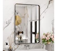 WEER Black Bathroom Mirror for Wall 20X30 Inch, Rectangular Matte Black Metal Framed Vanity Mirror, Farmhouse Bathroom Mirror with Tempered Glass, Rounded Corner, Anti-Rust (Horizontal/Vertical)