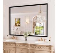 WEER Black Framed Mirror for Bathroom, 40x30 Inch Framed Bathroom Mirror, Rectangular Wall Mounted Mirror, Matte Black Vanity Mirrors, Tempered Glass, Vertically or Horizontally, Anti-Rust