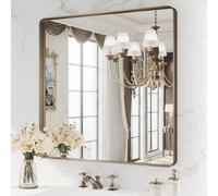 WEER Bronze Bathroom Mirror 36x36 Inch, Farmhouse Oil Rubbed Frame for Wall, Aluminum Alloy Brushed Metal, Vanity, Tempered Glass, Anti-Rust (Horizontal/Vertical)