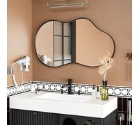 WEER Irregular Asymmetrical Wall Mirror, 60x90cm Cloud Frame Vanity Artistic Mirror, Black Unique Shaped Decorative for Living Room, Bathroom, Bedroom, Hallway