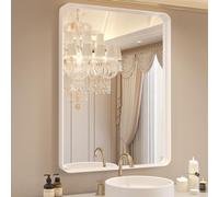 WEER White Bathroom Vanity Mirror 20x30 Inch | Rounded Rectangle, Matte White Metal Framed, Tempered Glass, Anti-Rust, Hangs Horizontally or Vertically