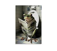 WEERSHUN Frog On Toilet Reading Newspaper Poster Kids Bathroom Humor Funny Animal On Toilet Black and White Poster 90s Canvas Wall Art Room Aesthetic Decor Posters 12x18inch(30x45cm)