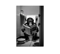 WEERSHUN Funny Monkey Reading Journal Poster Bathroom Funny Animal On Toilet Poster 90s Canvas Poster Aesthetic Decor 30x45cm