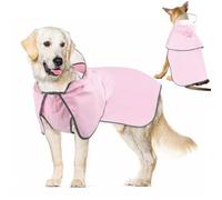 Weesiber Waterproof Dog Coat - Reflective Dog Raincoat with Hood, Adjustable Pet Rain Jacket with Leash Hole, Lightweight Doggie Poncho Slicker for Walking& Camping (L, Pink)