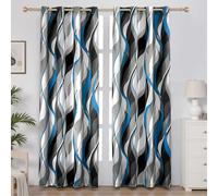 weesire Blue and Grey Curtains Modern Striped Decorative 50% Light Blocking Darkening Grommet Blue Curtain for Living Room Villa, Bedroom Gray and Blue 2 Panels Set, 52x84 Inches