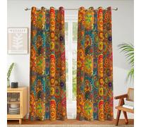 weesire Boho Blackout Curtains for Bedroom Living Room 2 Panels 100% Blackout Colorful Bohemian Hippie Pattern Curtains Multicolor Funky Abstract Curtains Classic Modern Rustic Curtains, 52x96 Inches