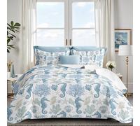 weesire Coastal Bedding Quilt Twin Size with Shams, Nautical Beach Bedspreads Light Blue Ocean Coastal Coverlet Sets Summer Comforter Set