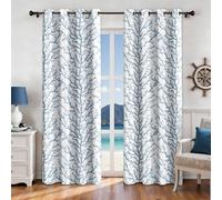 weesire Nautical Coastal Coral Curtains Tree Branch Botanical Pattern Painting Blackout Room Thermal Insulated Window Curtains 2 Panels Bedroom Hall Patio Door 52x63, Gray Blue