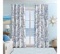 weesire Nautical Coastal Curtains Decorative Beach Ocean Coral 50% Light Blocking Sea Darkening Grommet Curtain for Villa Living Room, Bedroom Light Blue and White 2 Panels Set, 52x96 Inches
