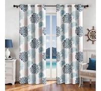 weesire Nautical Coastal Curtains Decorative Beach Ocean Coral 50% Light Blocking Sea Darkening Grommet Curtain for Villa Living Room, Bedroom Navy Blue and White 2 Panels Set, 52x63 Inches