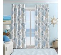 weesire Nautical Coastal Curtains Decorative Beach Ocean Seahorse Coral 50% Light Blocking Sea Darkening Grommet Curtain for Villa Living Room, Bedroom Navy Blue and White 2 Panels Set, 52x96 Inches