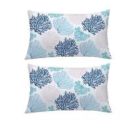 weesire Nautical Coastal Lumbar Pillow Covers Set of 2 Beach Themed Ocean Coral Sea Turtle Decorative Pillow Cases Outdoor Sofa Cushion Cover for Bedroom Living Room,12x20, Blue