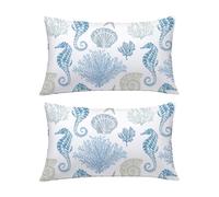 weesire Nautical Coastal Lumbar Pillow Covers Set of 2 Beach Themed Ocean Coral Seahorse Decorative Pillow Cases Outdoor Sofa Cushion Cover for Bedroom Living Room, 12x20, Blue