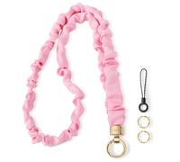 WEESMILE Stretchy Scrunchie Lanyard for ID Badges - Cute Neck Lanyard for Keys | Retractable Keychain Holder for Women, Teachers (Pink)
