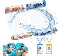 Weeupolfun Water Swimming Pool Float Hammock, 2 Pcs Inflatable Pool Float Adults, 4-in-1 Swimming Pool Float Blue and Yellow, Tropical Rainforest Theme Palm Leaf Print Pool Float for Summer Party