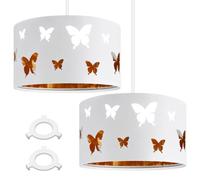Weewooday 1 Tier Gold and White Lampshades Modern Cut Out Butterfly Design Light Shade Ceiling for Table Pendant Lights, Bedroom Decor, Ceiling Lamp Shades for Living Rooms, Diameter 25cm