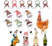 Weewooday 12 Pcs Mini Christmas Pet Santa Hat Scarf Set Adult Xmas Small Animal Tiny Santa Hat with Adjustable Chin Strap for Chicken Cat Dog Hamster Guinea Gift (Medium,Ripple Style)