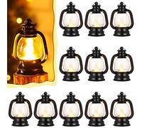Weewooday 12 Pcs Mini Lantern Decorative 4 Inch Western Cowboy Camping Table Centerpiece Black Small Hanging Lantern Ornaments Bulk with LED Candle for Halloween Christmas Wedding Party Decoration