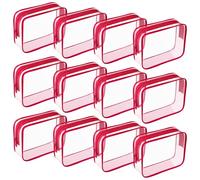 Weewooday 12 Pieces Clear Makeup Bags Cosmetic Storage Bags PVC Zipper Pouches Travel Waterproof Makeup Plastic Case for Women Organizing Toiletries Traveling Bathroom, Deep Rose, L, Bags