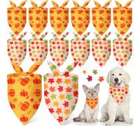 Weewooday 12 Pieces Fall Dog Bandanas Maple Leaves Pumpkin Bandanas for Dogs Autumn Triangle Kerchief Scarf Bibs for Small Medium Large Pets Fall Autumn Thanksgiving Party Costume