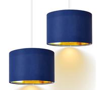 Weewooday 2 Pack Blue Lampshade for Ceiling 12" Modern Golden Inner Drum Lamp Shade with E27 to E14 Lamp Shade Adapter Ring for Pendant Lights Table or Bedside Floor Lights