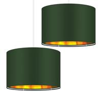Weewooday 2 Pack Green Lampshade for Ceiling 12" Modern Golden Inner Drum Lamp Shade with E27 to E14 Lamp Shade Adapter Ring for Pendant Lights Table or Bedside Floor Lights
