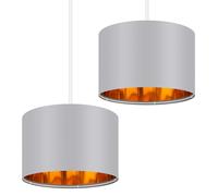 Weewooday 2 Pack Grey Lampshade for Ceiling 12" Modern Golden Inner Drum Lamp Shade with E27 to E14 Lamp Shade Adapter Ring for Pendant Lights Table or Bedside Floor Lights