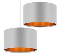 Weewooday 2 Pack Grey Lampshade for Ceiling 14" Modern Golden Inner Drum Lamp Shade with E27 to E14 Lamp Shade Adapter Ring for Pendant Lights Table or Bedside Floor Lights