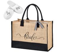 Weewooday 2 Pcs Hen Do Accessories for Party Include Bride Tote Bag and Slippers, Bride to Be Gifts Bridal Bag Spa Slippers for Wedding Day Bridal Shower Favors Women Gifts(Brown)