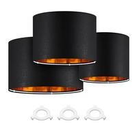 Weewooday 3 Pack Black Lampshade for Ceiling Modern Golden Inner Drum Lamp Shade with E27 to E14 Lamp Shade Adapter Ring for Pendant Lights Table or Bedside Floor Lights