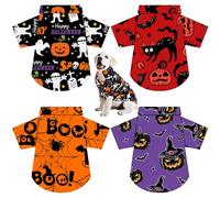 Weewooday 4 Pack Halloween Dog Shirts Funny Pumpkin Ghost Bat Skeleton Pattern Pet Halloween Outfit, Soft Dog T-Shirt Scary Printed Pet Costumes for Small Dogs Party Cosplay Apparel(L)