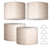 Weewooday 4 Pack Linen Lampshade 8 Inch, Easy Assembly Drum Lamp Shade with E27 & E14 Adapter Ring, Modern Fabric Light Shade for Table, Floor & Ceiling Lamp(Taupe)