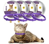 Weewooday 4 Pcs Cat Calming Collar Adjustable Lavender Scent Relaxing Cat Collar with 2 Pendant for Puppies Reduce Stress Aggression Anxious, up to 15 Inches(Purple, Gold)