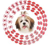 Weewooday 48pc Valentine's Day Dog Hair Bows with Rubber Band & Rhinestone, Red, One Size Fits Most, Small Dogs, Cats & Rabbits, Polyester, Adornment, Hair Accessory, Pet Accessories