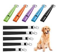 Weewooday 5 Pieces High Pitch Plastic Dog Whistles for Recall Training, Dog Training Whistle with Lanyards and Key Rings, Multi-Color