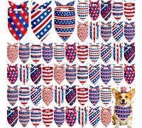 Weewooday 50 Pcs 4th of July Dog Bandanas Bulk for Patriotic American Striped Star Red White and Blue Independence Day Flag Scarf for Small Medium Large Outfit(Striped Star, 25.6 x 17.7 x 17.7 Inch)
