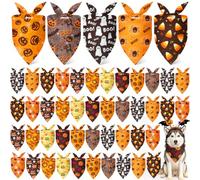 Weewooday 50 Pcs Halloween Dog Bandanas Bulk for Charm Large Pets | 31.5 x 21.7 x21.7 In Pumpkin Ghost orange Soft Triangle Bibs for Dog lover gifts,grooming accessory small Medium Party