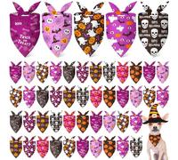 Weewooday 50 Pcs Halloween Dog Bandanas Bulk Pumpkin Ghost Bandanas for Dogs Soft Triangle Bibs Adjustable Triangle for Small Medium Large Pets Halloween Party Costume(25.6 x 17.7 x 17.7 inch)