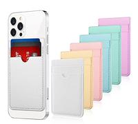 Weewooday 6 Pcs Phone Wallet RFID PU Leather Stick on Wallet Phone Card Holder for Case Check ID Business Card Credit Cards Compatible Works with Most Smartphones 2.6 x 3.8 in(Solid,Mixed Color)