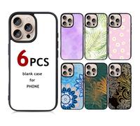 Weewooday 6 Pieces Sublimation Phone Case Covers Compatible with Iphone 16 Pro Blank Custom DIY Printable Picture Anti-slip Shockproof Customize Heat Press Rubber Protective DIY Phone Covers