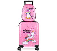 Weewooday Kids Luggage and Backpack 18 Suitcase with Spinner Wheel Hard Case Travel 13 Backpack Girl Suitcase Set for Kids Travel Supplies(Pink,Unicorn Style)