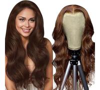 Weeybay Real Hair Wig, Body Wave Human Hair Wig, Glueless Wear and Go, 4 x 1 Lace Closure Wigs for Women, with Baby Hair, Chocolate Brown, Colour Bleached Knot for Woman, 76 cm